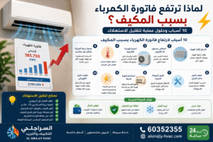 # لماذا ترتفع فاتورة الكهرباء بسبب المكيف؟ 10 أسباب وحلول عملية لتقليل الاستهلاك مع ارتفاع درجات الحرارة في الكويت، يصبح تشغيل المكيف لساعات طويلة أمرًا طبيعيًا. ومع ذلك، يلاحظ الكثير من أصحاب المنازل أن فاتورة الكهرباء ترتفع بشكل ملحوظ خلال فصل الصيف، حتى مع استخدام نفس عدد الأجهزة الكهربائية. لذلك يتساءل الكثيرون: هل السبب في كثرة الاستخدام فقط، أم أن هناك مشكلة في المكيف نفسه؟ في الحقيقة، لا يرتبط ارتفاع استهلاك الكهرباء بعدد ساعات التشغيل فقط، بل يعتمد أيضًا على كفاءة المكيف وحالته الفنية وطريقة استخدامه. بالإضافة إلى ذلك، فإن إهمال الصيانة الدورية يجعل الجهاز يعمل بجهد أكبر، وهو ما يؤدي إلى زيادة استهلاك الطاقة وانخفاض مستوى التبريد في الوقت نفسه. إذا كنت ترغب في الحفاظ على كفاءة المكيف، يمكنك التعرف على خدمات الصيانة المتخصصة عبر موقع **https://alsirajly-hvac.com/**، كما يمكنك الاطلاع على نصائح كفاءة الطاقة من خلال الموقع الرسمي لوزارة الطاقة الأمريكية **https://www.energy.gov/energysaver/air-conditioning**. ## اتساخ فلاتر الهواء تعتبر فلاتر الهواء من أكثر الأجزاء التي تؤثر في استهلاك الكهرباء. فعندما تمتلئ بالغبار، يواجه الهواء صعوبة في المرور، مما يجبر المكيف على العمل لفترة أطول للوصول إلى درجة الحرارة المطلوبة. ولذلك ينصح بتنظيف الفلاتر بصورة دورية، خاصة خلال أشهر الصيف، لأن هذه الخطوة البسيطة تساعد على تحسين تدفق الهواء وتقليل الضغط على الجهاز. ## انخفاض مستوى غاز الفريون يؤدي نقص غاز الفريون إلى ضعف عملية التبريد، فيستمر المكيف في العمل دون الوصول إلى درجة الحرارة المطلوبة. ونتيجة لذلك يرتفع استهلاك الكهرباء بشكل ملحوظ. لكن من المهم معرفة أن نقص الفريون غالبًا يكون نتيجة وجود تسريب، ولذلك يجب إصلاح التسريب أولًا قبل إعادة تعبئة الغاز. ## اتساخ الوحدة الخارجية تعتمد الوحدة الخارجية على تدفق الهواء لتبريد غاز الفريون. ومع مرور الوقت، تتراكم عليها الرمال والأتربة، خاصة في البيئة الصحراوية بالكويت. ولهذا السبب تقل كفاءة التبادل الحراري ويزداد الحمل على الكمبروسر، مما يؤدي إلى استهلاك كهرباء أعلى. لذلك يجب تنظيف الوحدة الخارجية بشكل منتظم. ## ضبط درجة الحرارة بشكل غير مناسب يضبط بعض الأشخاص المكيف على 16 أو 18 درجة مئوية اعتقادًا بأن الغرفة ستبرد بسرعة أكبر، بينما الحقيقة أن المكيف سيعمل لفترة أطول دون فائدة إضافية. لذلك يوصي معظم الخبراء بضبط درجة الحرارة بين 23 و25 درجة للحصول على أفضل توازن بين الراحة وتوفير الطاقة. ## تشغيل المكيف مع فتح النوافذ قد يبدو الأمر بسيطًا، لكنه من أكثر الأسباب التي تؤدي إلى هدر الطاقة. فعندما تدخل الحرارة من الخارج، يستمر المكيف في محاولة تعويضها. وبالتالي يعمل لفترات أطول، مما يؤدي إلى زيادة استهلاك الكهرباء دون تحقيق التبريد المطلوب. ## ضعف العزل داخل المنزل إذا كانت الأبواب أو النوافذ تسمح بتسرب الهواء البارد إلى الخارج، فسيفقد المكيف جزءًا كبيرًا من كفاءته. لذلك يساعد تحسين العزل واستخدام الستائر المناسبة على تقليل الحمل على أجهزة التكييف بشكل ملحوظ. ## تأجيل الصيانة الدورية ينتظر بعض الأشخاص حتى يتوقف المكيف عن العمل، بينما تكون المشكلة قد بدأت قبل أشهر. ومن ناحية أخرى، تساعد الصيانة الوقائية على اكتشاف الأعطال الصغيرة مبكرًا، مما يقلل من تكاليف الإصلاح ويحافظ على كفاءة الجهاز. ## استخدام أجهزة قديمة تستهلك المكيفات القديمة كمية أكبر من الكهرباء مقارنة بالأجهزة الحديثة ذات الكفاءة العالية. ولهذا السبب قد يكون استبدال المكيف القديم استثمارًا يوفر الكثير من المال على المدى الطويل، خاصة إذا كان الجهاز يعمل لساعات طويلة يوميًا. ## أهمية اختيار فني متخصص لا يمكن الاعتماد على التخمين عند تشخيص أعطال المكيف. فالفني المحترف يستخدم أجهزة قياس دقيقة لفحص الضغوط، وقياس درجات الحرارة، واكتشاف التسريبات، والتأكد من سلامة جميع المكونات. كما أن الإصلاح الصحيح من أول مرة يوفر الوقت ويمنع تكرار الأعطال مستقبلاً. ## نصائح عملية لتقليل استهلاك الكهرباء احرص على تنظيف الفلاتر باستمرار، وأغلق الأبواب والنوافذ أثناء تشغيل المكيف، واضبط درجة الحرارة على مستوى مناسب، ولا تؤجل الصيانة الدورية، وتأكد من نظافة الوحدة الخارجية، واستخدم المكيف المناسب لمساحة الغرفة، لأن اختيار جهاز أصغر أو أكبر من اللازم قد يؤدي إلى استهلاك غير ضروري للطاقة. ## الخاتمة إن ارتفاع فاتورة الكهرباء لا يعني دائمًا أن المشكلة في شركة الكهرباء، بل قد يكون المكيف نفسه بحاجة إلى صيانة أو تنظيف أو ضبط صحيح للإعدادات. لذلك فإن الاهتمام بالصيانة الدورية واتباع النصائح السابقة يساعدان على تقليل استهلاك الكهرباء، وتحسين كفاءة التبريد، وإطالة العمر الافتراضي للمكيف، مما يوفر عليك الكثير من التكاليف على المدى الطويل.