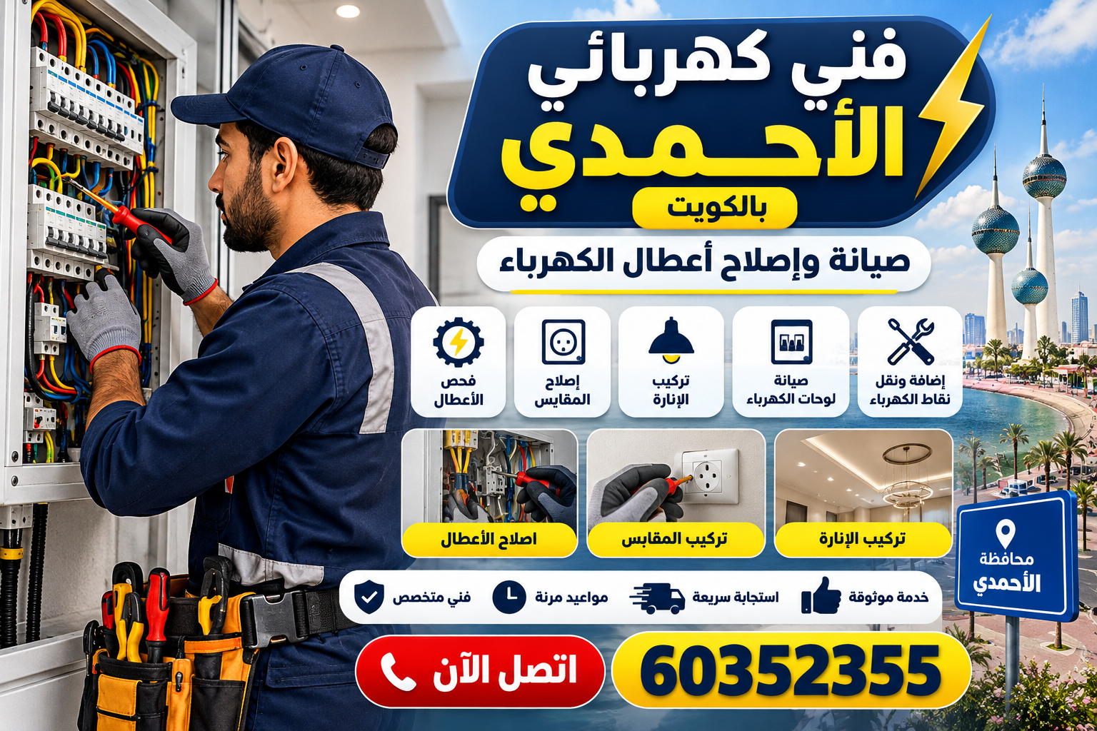 دليل اختيار فني مؤهل لإصلاح لوحات الكهرباء في مبارك الكبير