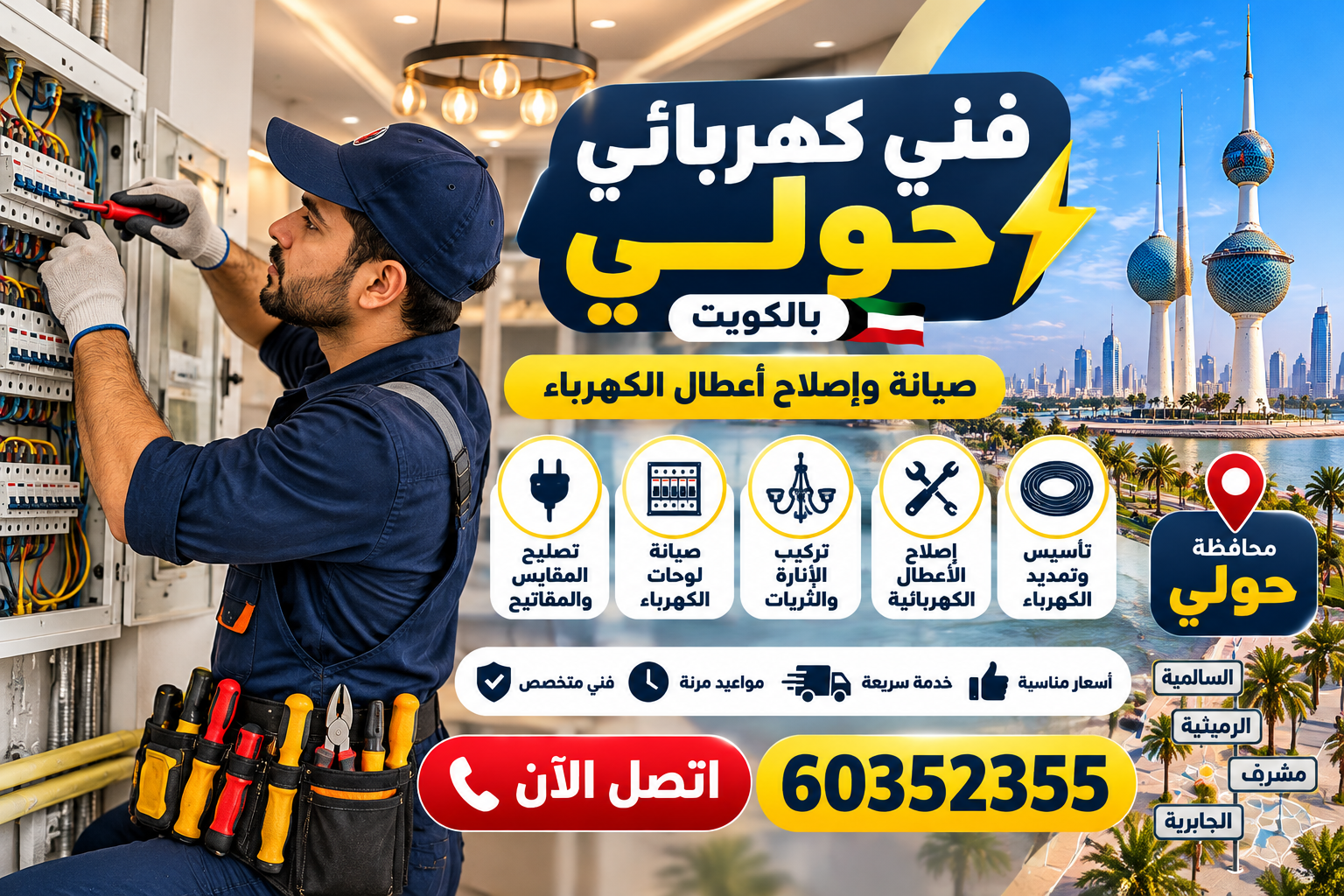 فني كهرباء في العاصمة الكويت: دليل شامل للصيانة وإصلاح الأعطال بأمان