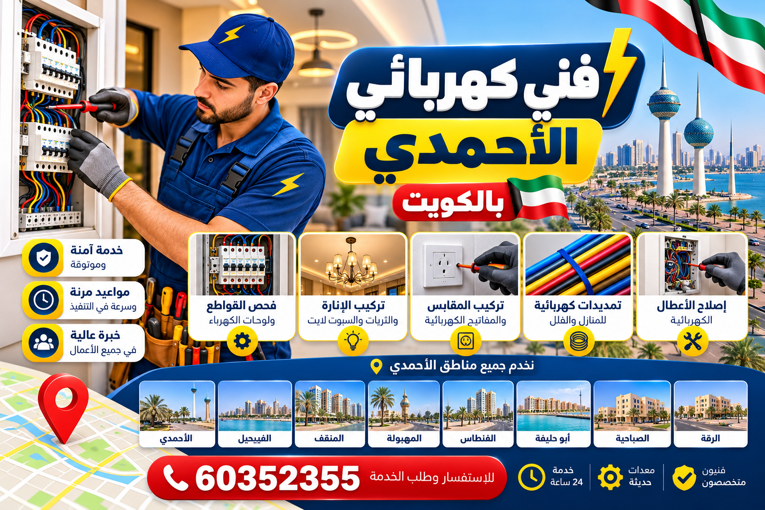 دليل صيانة وإصلاح كهرباء المنازل والفلل في الأحمدي