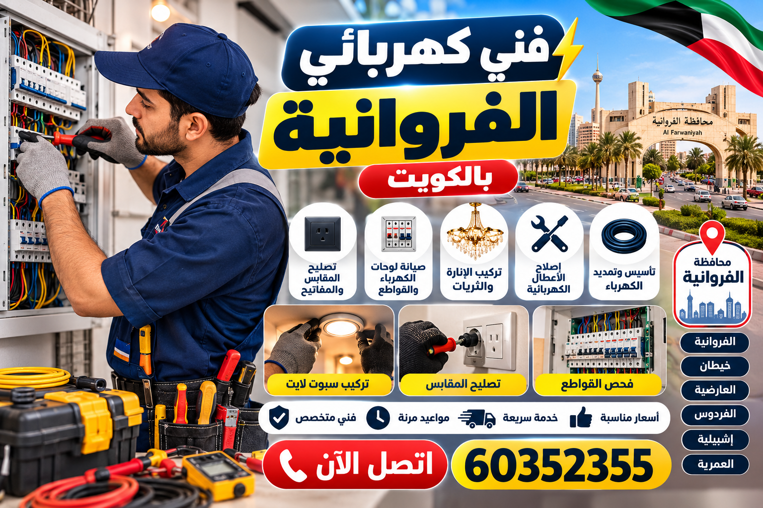 دليل خدمات فني كهرباء في الفروانية: صيانة الأعطال وحلول السلامة المنزلية
