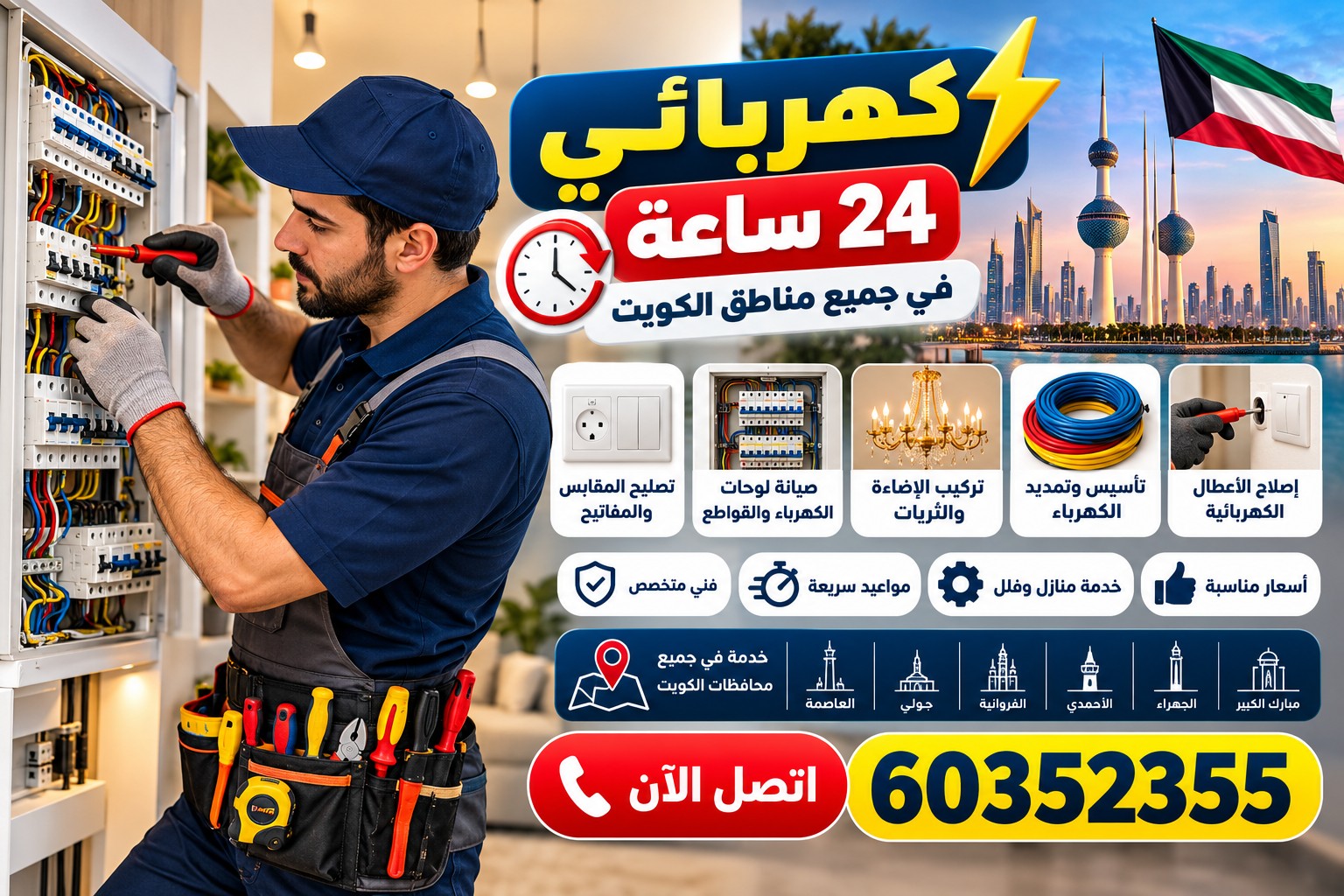 دليل خدمات فني كهرباء في الأحمدي: إصلاح أعطال المنزل وصيانته بأمان