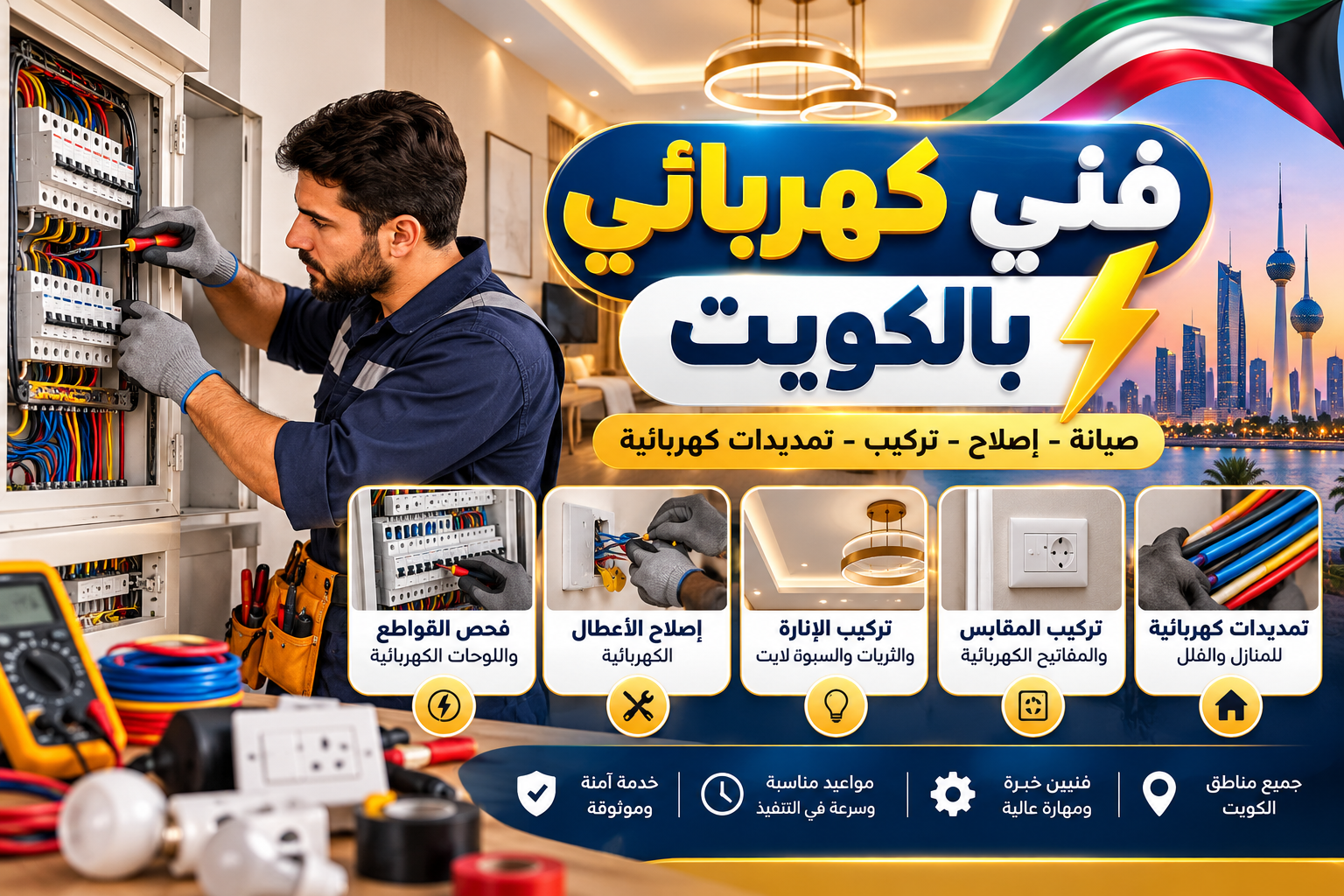 دليل صيانة كهرباء المنازل في الكويت: تشخيص الأعطال وإصلاحها بأمان
